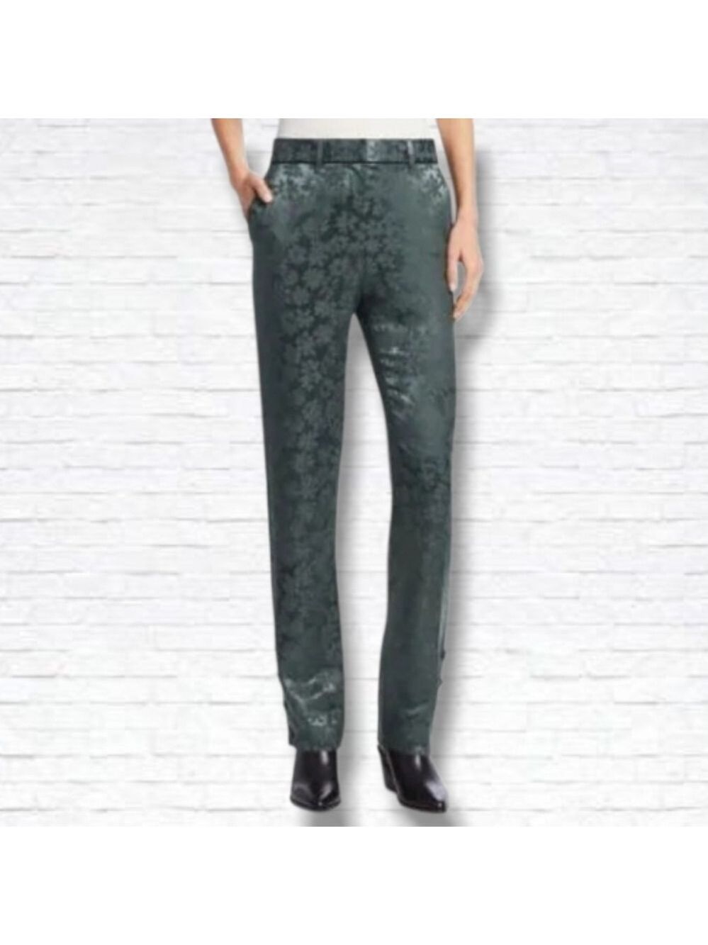 RAG & BONE Jarvis Floral Jacquard Trousers In Grey Forest Size 6